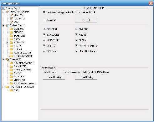 7.3.2.9 Default & Backup Default: Restaureaza valorile impicite.selectati sectiunile pe care doriti sa le resetati.