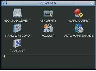 in total sunt 7 comenzi:hdd management,alarm output,abnormity,manual record, acount,auto maintenance si TV adjust Figura 5-