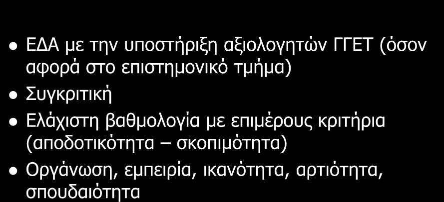 ΑΞΙΟΛΟΓΗΣΗ ΕΔΑ με την υποστήριξη αξιολογητών ΓΓΕΤ (όσον αφορά στο επιστημονικό τμήμα) Συγκριτική Ελάχιστη