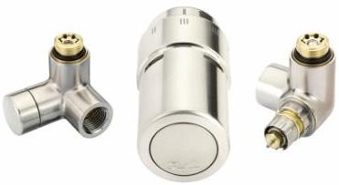 strane RAL9016 beli desni dizajn set: Termostatski ventil i senzor u povratu za montažu sa desne strane, 013G4007 radijatorski navijak u dovodu sa leve strane Desni inox dizajn set: Termostatski