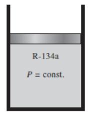 یک دستگاه سیلندر-پیستون بدون اصطکاکی با حجم اولیه 200L حاوي مبرد رR-134a در حالت مایع اشباع میباشد. وزن پیستون قدري است که فشار 800kPa بر آن وارد میکند و میتواند آزادانه حرکت کند.