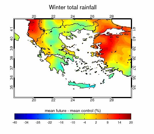 Χειµερινήβροχόπτωση Τα δυτικά και βορειοδυτικά τµήµατα της χώρας παρουσιάζουν µια αύξηση στη συνολική χειµερινή βροχόπτωση έως και 10% το 2021-2050.