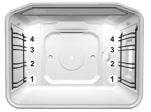 Απενεργοποίηση του φούρνου Επίπεδα ραφιών (ανάλογα με το μοντέλο) Μετά την ολοκλήρωση της διαδικασίας μαγειρέματος ή ψησίματος, περιστρέψτε τον διακόπτη επιλογής προς τα πίσω στη θέση»μηδέν«.