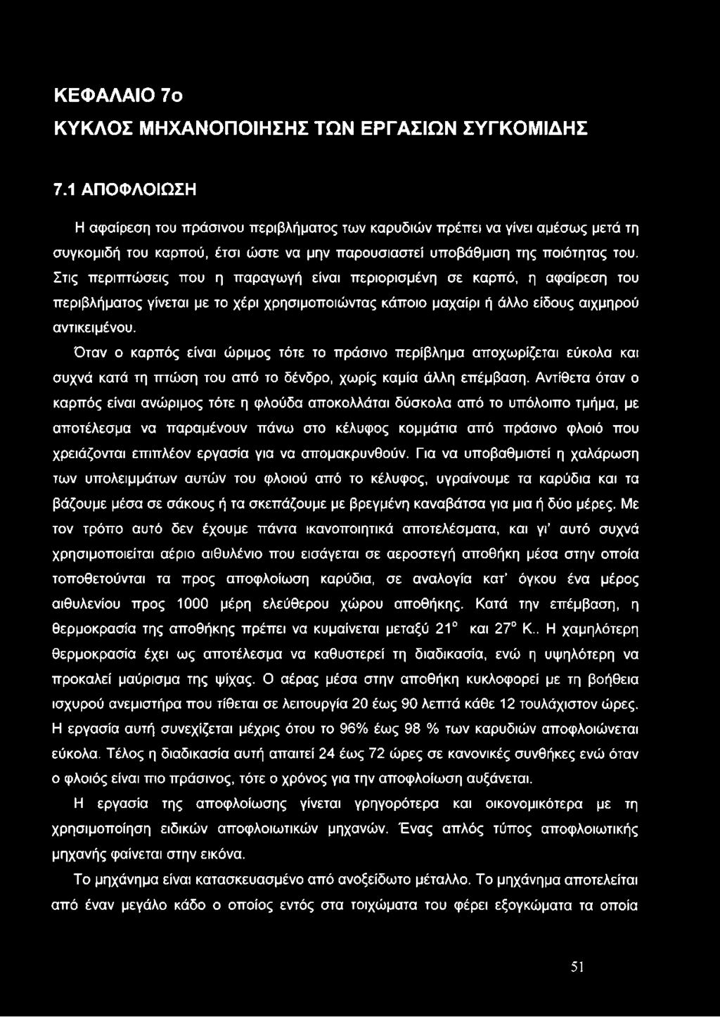 Στις περιπτώσεις που η παραγωγή είναι περιορισμένη σε καρπό, η αφαίρεση του περιβλήματος γίνεται με το χέρι χρησιμοποιώντας κάποιο μαχαίρι ή άλλο είδους αιχμηρού αντικειμένου.