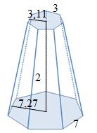 Actividade resolta Un tronco de pirámide ten as súas bases regulares e heptagonais. A inferior ten lados de 7 cm e a súa apotema mide 7,27 cm.