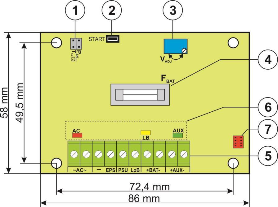 Σχ. 2. Κάτοψη πλακέτας pcb τροφοδοτικού. Πίνακας 2. Στοιχεία τροφοδοτικού (βλέπε σχ.