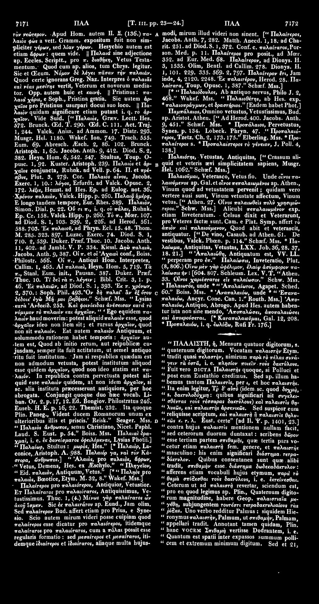 p. 11. Παλαίπτρο* pro posit., ad Mcer. ap. Eccles. Scriptt., pro π. διαθήκη, Vetus Testa- 352. ad Eur. Med. 68. Παλα/repov, ad Dionys. H. mentum. Quod cum ap. alios, turn Chrys. legitur. 3, 1535.