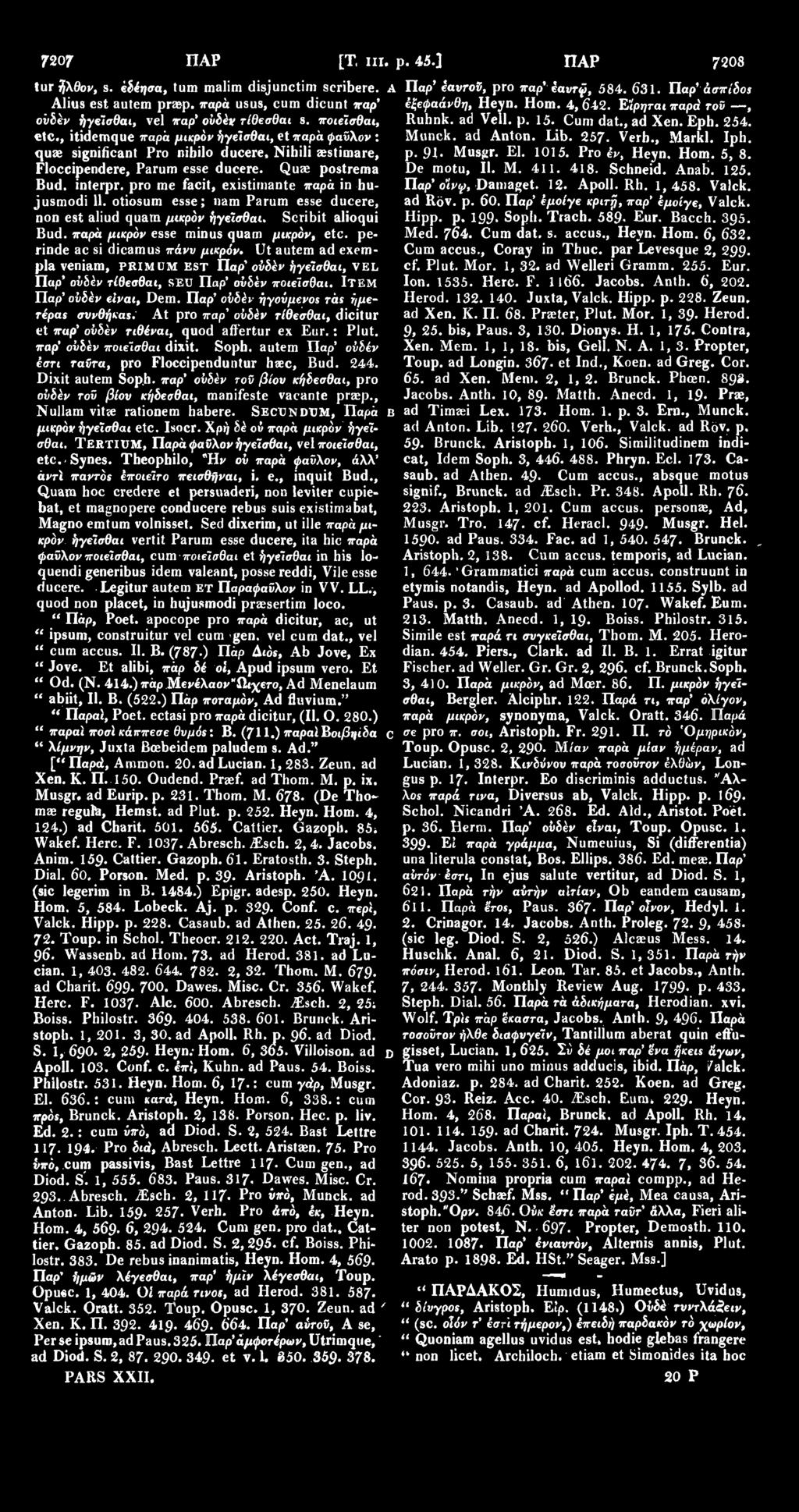 pro me facit, existimante παρα in hujusmodi 11. otiosum esse; nam Parum esse ducere, non est aliud quam μικρόν ήγείσθαt. Scribit alioqui Bud. παρά μικρόν esse minus quam μικρόν, etc.