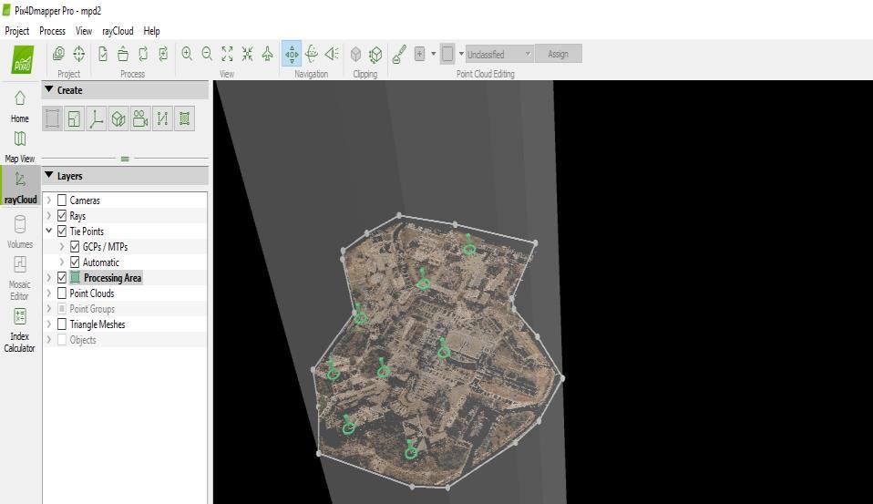 Εικόνα 4.4.4 Processing Area Υπάρχει η δυνατότητα να ορίσουμε τα όρια και μέσω του raycloud αφού όμως πρώτα έχει ολοκληρωθεί το Initial Processing.