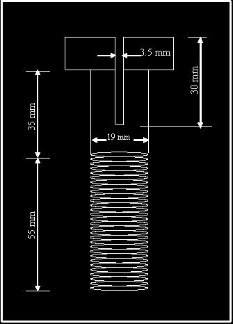 Για την τοποθέτηση µετρητών παραµόρφωσης (strain gages) ανοίχτηκαν οπές διαµέτρου 3,5mm και µήκους 30mm στη µέση των κοχλιών (Σχ.6).