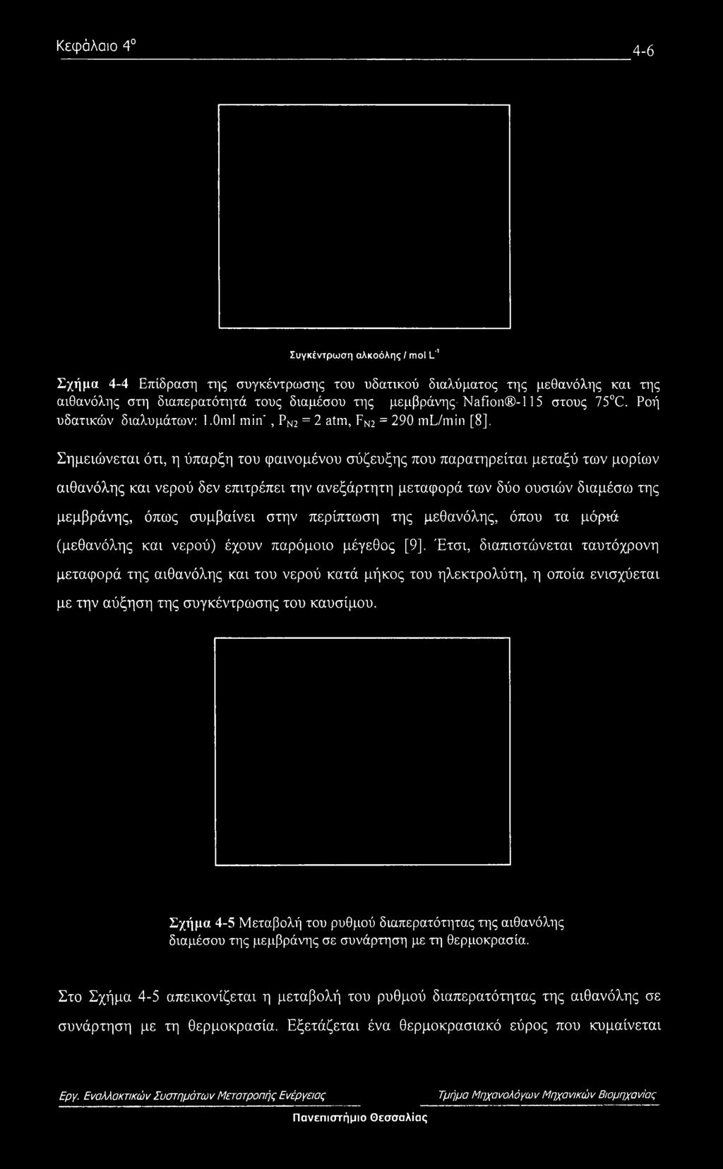 0ml min", Ρν2 = 2 atm, FN2 = 290 ml/min [8], Σημειώνεται ότι, η ύπαρξη του φαινομένου σύζευξης που παρατηρείται μεταξύ των μορίων αιθανόλης και νερού δεν επιτρέπει την ανεξάρτητη μεταφορά των δύο