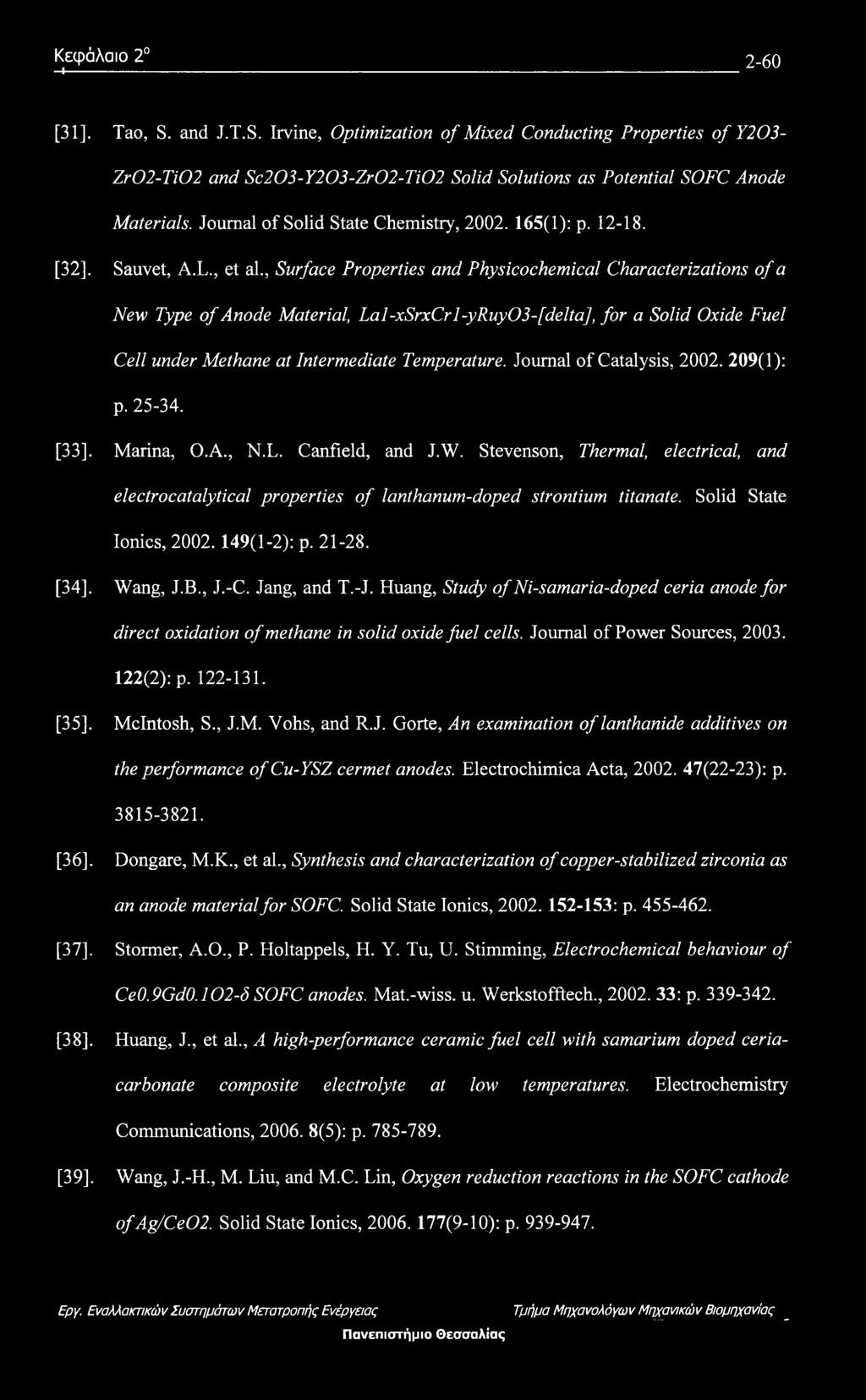 , Surface Properties and Physicochemical Characterizations of a New Type of Anode Material, La l-xsrxcrl-yruy03-[delta], for a Solid Oxide Fuel Cell under Methane at Intermediate Temperature.