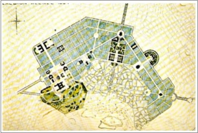 Εικόνα 79 - Το Σχέδιο Klenze 1834, επέκταση κέντρου Αθήνας Μέχρι τις αρχές του 20 ου αιώνα ο πληθυσμός είχε φτάσει τους 123.000 κατοίκους (Tung A., 2001).