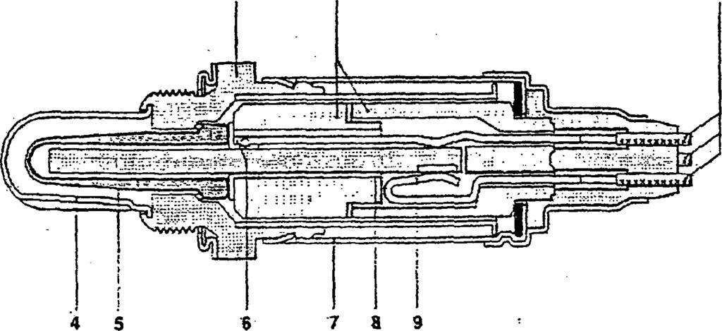Σ χήμα: 6.6.2 Αισθητήρας «λ» θερμαινόμενου τύπον 1. Τμήμα που βιδώνει στο σωλήνα εξαγωγής καυσαερίων, 2. Κεραμικό προστατευτικό υλικό, 3. Ηλεκτρικοί ακροδέκτες, 4. Ενεργό κεραμικό υλικό, 5.