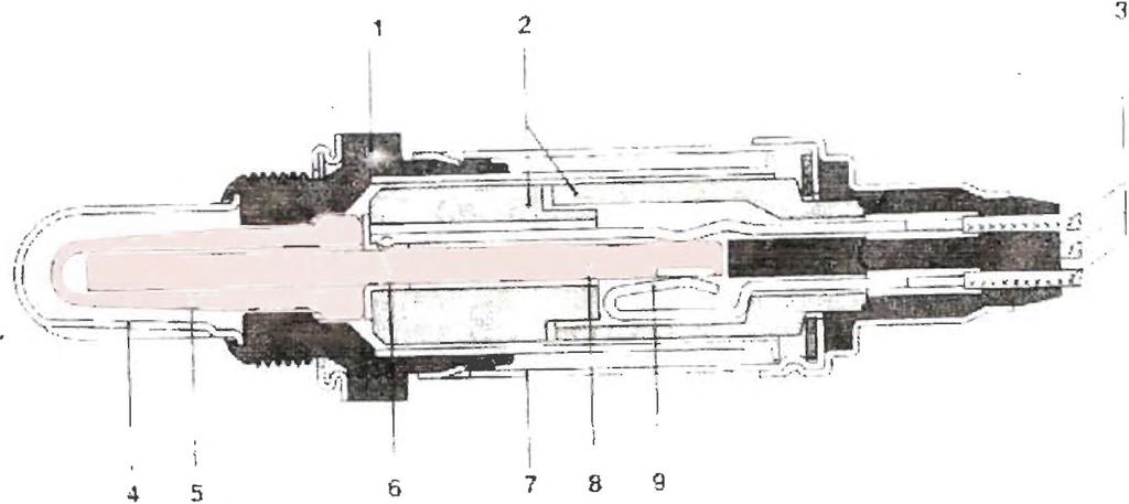 Προστατευτικός σωλήνας με εγκοπές., 5. Ενεργό κεραμικό του αισθητήρα. 6.