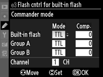 Commander mode (Λειτουργία εντολέα) Χρησιμοποιήστε το ενσωματωμένο φλας ως κύριο φλας που θα ελέγχει μία ή περισσότερες προαιρετικές απομακρυσμένες μονάδες φλας SB-900, SB-800, SB-600 ή SB-R200 σε