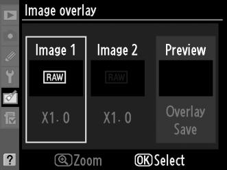 Image Overlay (Υπερκάλυψη εικόνων) Κουμπί G N μενού επεξεργασίας Η υπερκάλυψη εικόνων συνδυάζει δύο υπάρχουσες φωτογραφίες NEF (RAW) για τη δημιουργία μίας φωτογραφίας που αποθηκεύεται ξεχωριστά από
