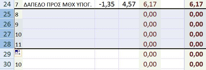 κάντε κλικ στον αριθμό της προηγούμενης τελευταίας μη συμπληρωμένης γραμμής πριν τις νέες που εισάγαμε, πχ την 8, και θα επιλεγεί όλη η γραμμή, 3.