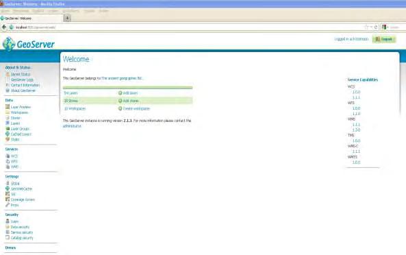Δομή Προτεινόμενου Διαδικτυακού Γεωγραφικού Συστήματος Πληροφοριών Εικόνα 7: Περιβάλλον διαχείρισης του GeoServer 4.3.2.