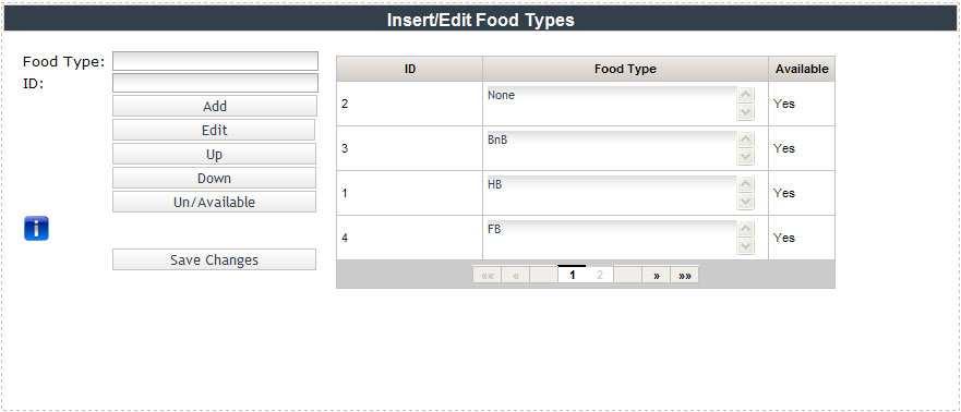 Panel: Add/Edit Food Types Λειτουργικότητα Εµφανίζει τη διεπαφή της εισαγωγής, διόρθωσης, προβολής, ενεργοποίησης και απενεργοποίησης των τύπων φαγητού που είναι διαθέσιµοι στο σύστηµα.