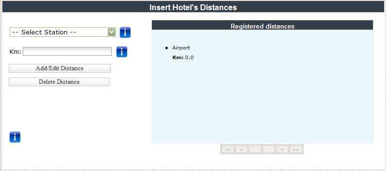 Panel: Insert Hotel s Distances Λειτουργικότητα Εµφανίζει τη διεπαφή της εισαγωγής, διόρθωσης, προβολής και διαγραφής των αποστάσεων ενός ξενοδοχείου από τα σηµεία ενδιαφέροντος.