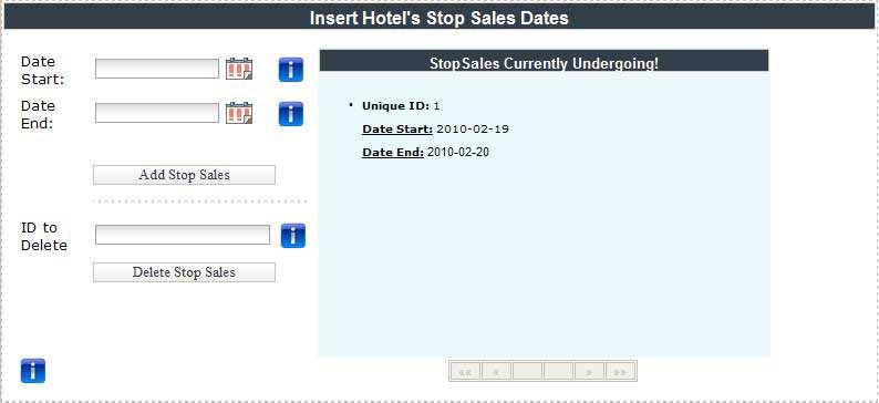 Λειτουργικότητα Εµφανίζει τη διεπαφή της εισαγωγής, διόρθωσης, προβολής και διαγραφής των stop sales ένος ξενοδοχείου.