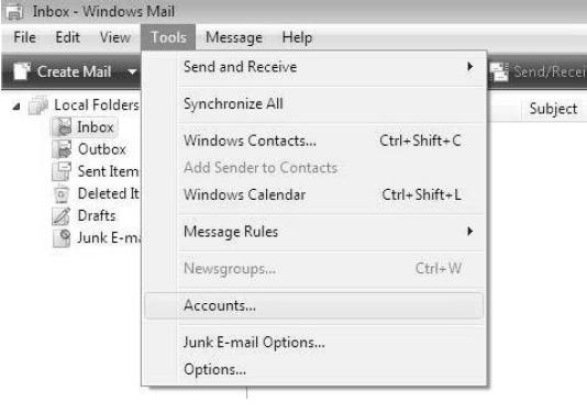 Ρυθμίσεις Windows VISTA Mail Εκκινήστε