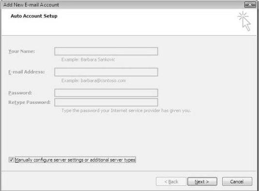 Στο επόμενο μενού επιλέξτε Manually configure settings (χειροκίνητη ρύθμιση λογαριασμού) και