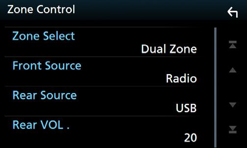 hhεμφανίζεται η οθόνη Ήχου. 3 Αγγίξτε το [Zone Control]. hhη οθόνη Ελέγχου Ζώνης εμφανίζεται. 4 Αγγίξτε το [Zone Select]. 5 Αγγίξτε το [Dual Zone].
