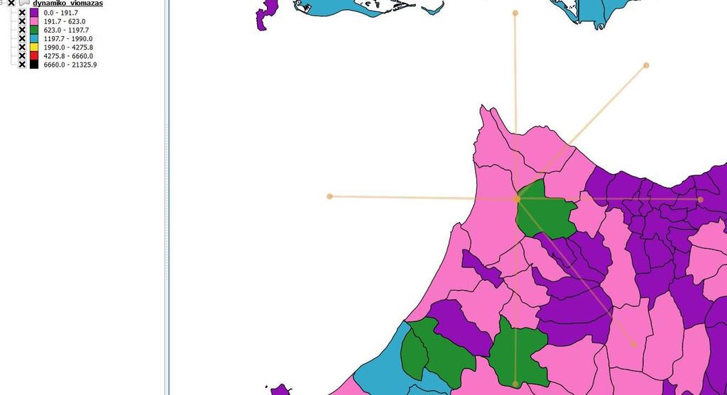 Αρχικώς, από τους χάρτες δυναμικού βιομάζας λαμβάνονται τα ακόλουθα: 375 376 Εικόνα 54: Δυναμικό Βιομάζας (σε tn) για απόσταση 10