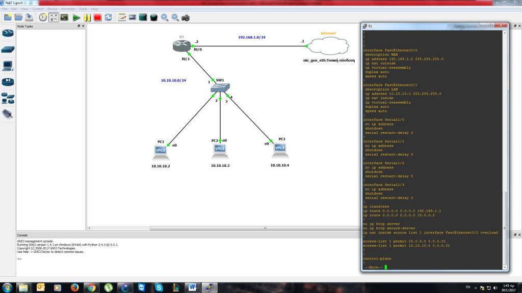 Ip address 10.10.10.1 255.255.255.0 Desc LAN Ip route 0.0.0.0 0.0.0.0 192.