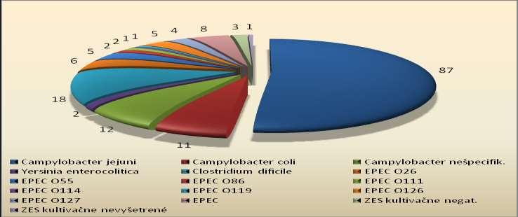 1.4.1. Kampylobakteriálna enteritída Diagnostikovaných bolo 114 ochorení, čo predstavuje chorobnosť 115.30/100 000 obyvateľov, ide o 20.28%-ný pokles ochorení v porovnaní s predchádzajúcim rokom.