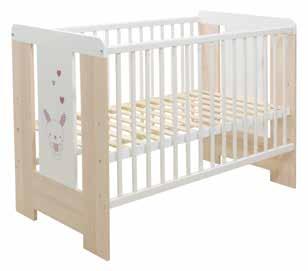 mattress Baby cot Made of selected pine wood Wooden and stable railings Adjustable wooden base of 3-layer mattress Layer size: