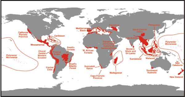 Περιοχές υψηλής βιοποικιλότητας σε κίνδυνο-1 The 25 hotspots. Source: http://www.nature.