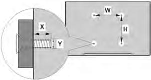 A B C D Hole Pattern Sizes (mm) Length (X) VESA WALL MOUNT MEASUREMENTS W H 200 100 Screw Sizes min. (mm) 5 max.
