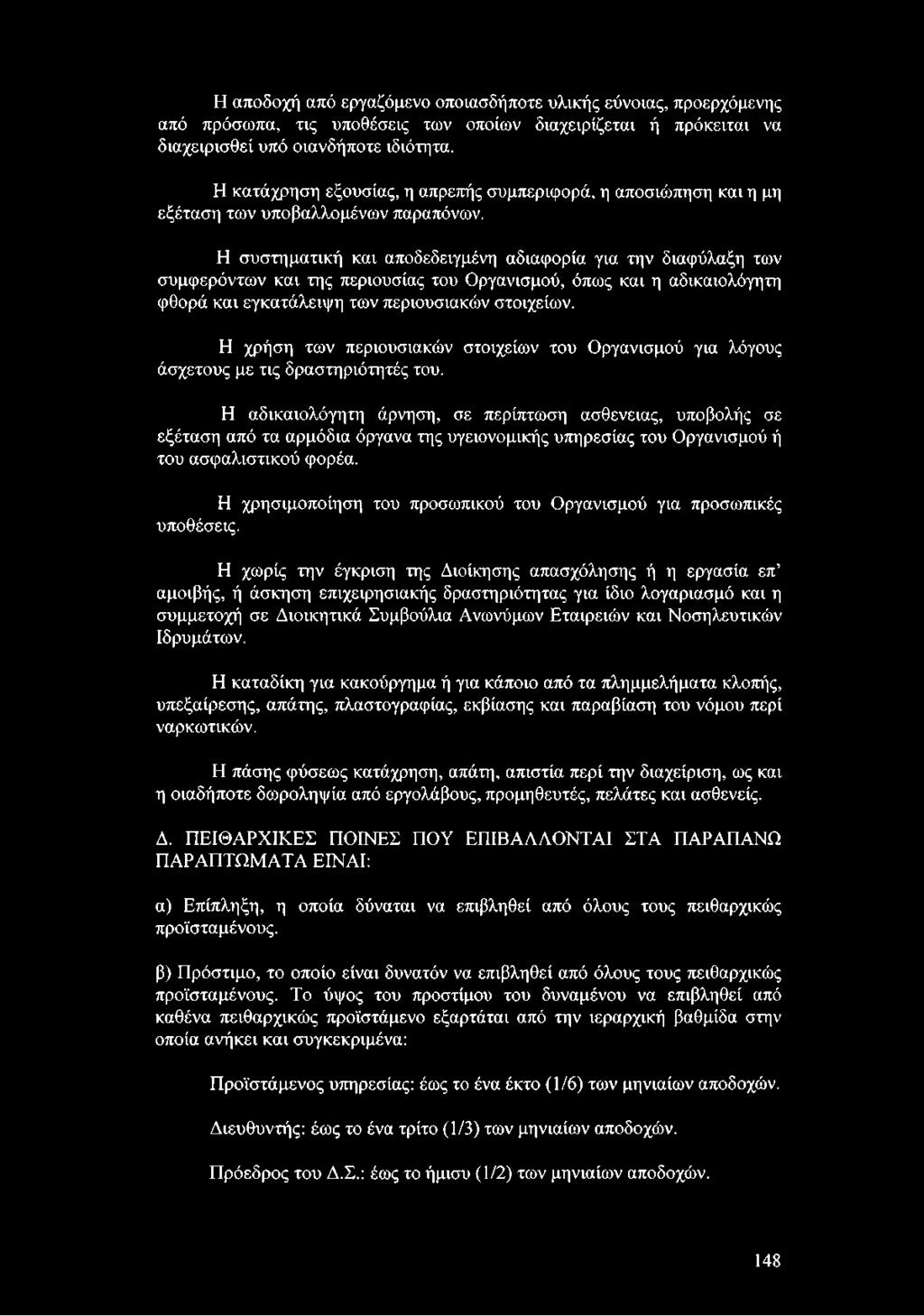 Η συστηματική και αποδεδειγμένη αδιαφορία για την διαφύλαξη των συμφερόντων και της περιουσίας του Οργανισμού, όπως και η αδικαιολόγητη φθορά και εγκατάλειψη των περιουσιακών στοιχείων.