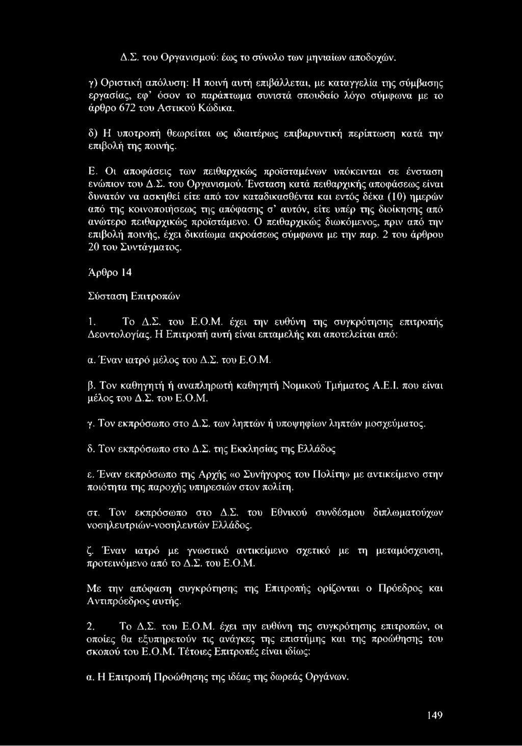 Δ.Σ. του Οργανισμού: έως το σύνολο των μηνιαίων αποδοχών.