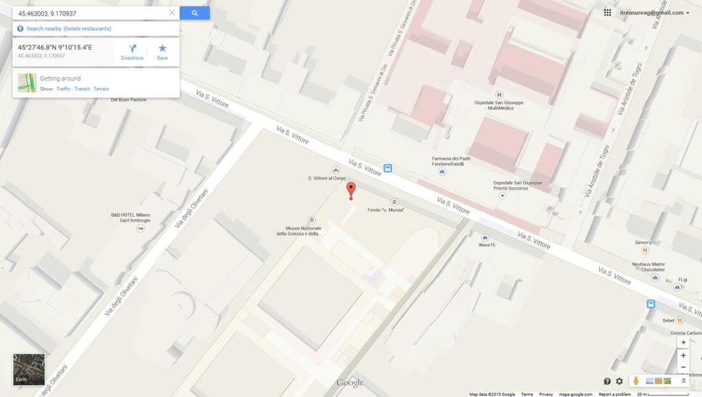 Τώρα, θα πρέπει να βρουν μία τοποθεσία στο Google Maps, αναζητώντας τις αντίστοιχες συντεταγμένες του GPS (45.463003, 9.170937) 2012 Google Inc.
