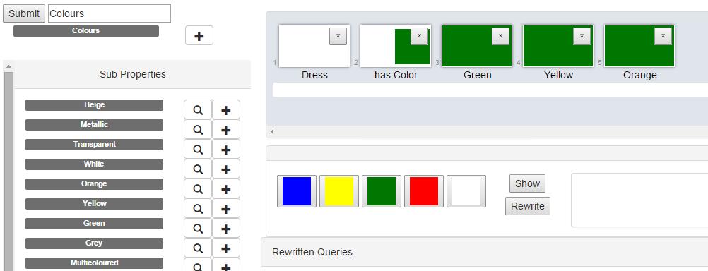 Σχήμα 10: Ορισμός μεταβλητών με χρώματα. Σχήμα 11: Το κατασκευασμένο ερώτημα. από τη λίστα. Κάτω από τη λίστα βρίσκονται ορισμένα χρωματισμένα κουμπιά.