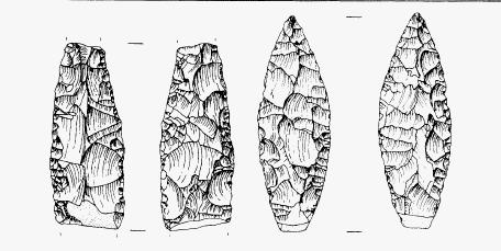 Εικόνα 8.30. Φυλλόσχημες αιχμές με αμφιπρόσωπη επεξεργασία από υπαίθριες θέσεις της Θεσσαλίας. (Πηγή: Runnels 1988).