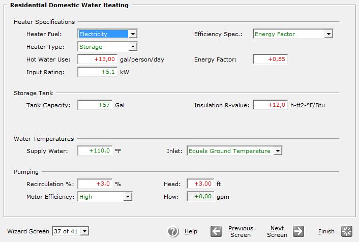 Βήμα 7 ο : Residential Domestic Water Heating Ζεστό Νερό Χρήσης Heater Specifications : Στο πεδίο Heater Fuel ορίζεται το καύσιμο για τη θέρμανση του νερού επιλέγοντας «Electricity».