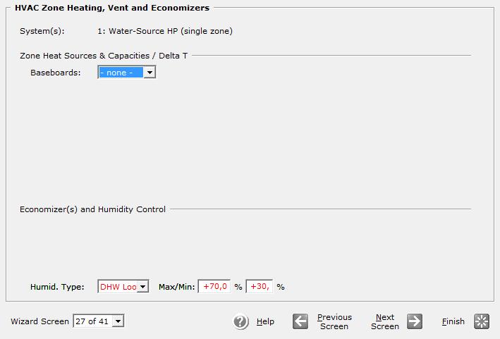 Βήμα 5 ο : HVAC Zone Heating, Vent and Economizers Ζώνη Θέρμανσης, Εξαερισμού και Εξοικονόμηση Zone Heat Sources & Capacities / Delta T : Στο πεδίο baseboards επιλέγεται το «none».