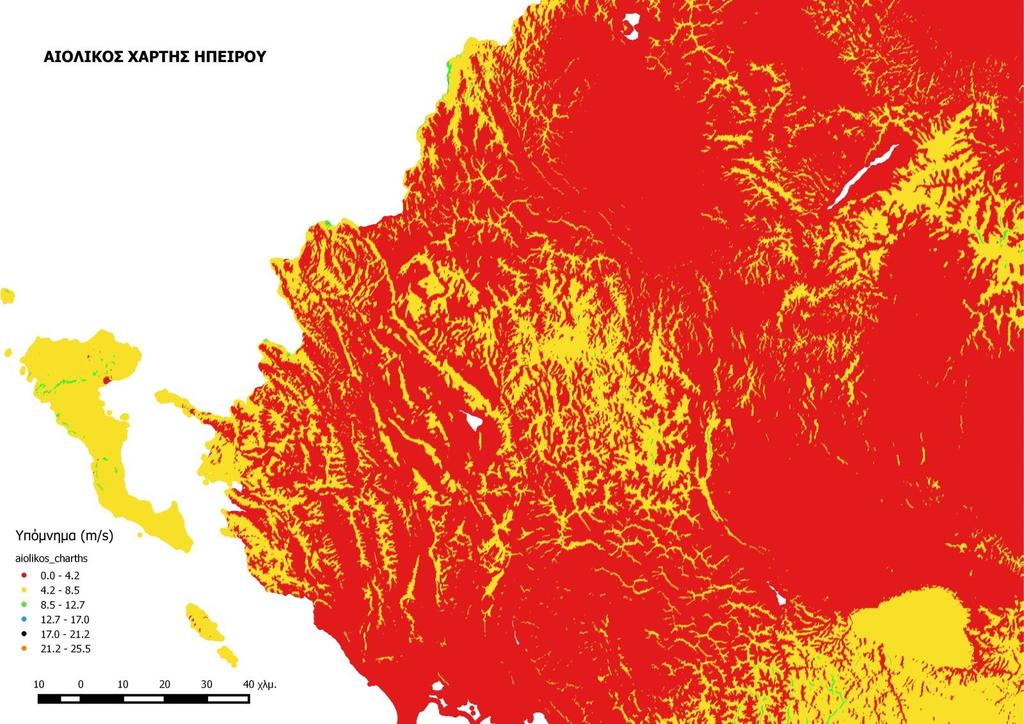 247 248 Εικόνα 10: Μέση ταχύτητα ανέμου (m/s) για ύψος 40 m - Ήπειρος (ΚΑΠΕ) DOC