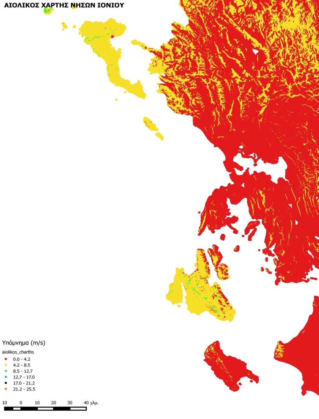 255 256 Εικόνα 14: Μέση ταχύτητα ανέμου (m/s) για ύψος 40 m - Νησιά Ιονίου (ΚΑΠΕ) DOC