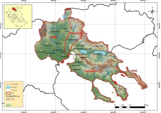 εισέρχεται στο ελληνικό έδαφος. Οι κυριότερες υπολεκάνες του Αξιού στο έδαφος του ΥΔ Κεντρικής Μακεδονίας είναι του Αγιάκ (360 km 2 ), του Γυναικοκάστρου (150 km 2 ) και του Κοτζά Ντερέ (140 km 2 ).