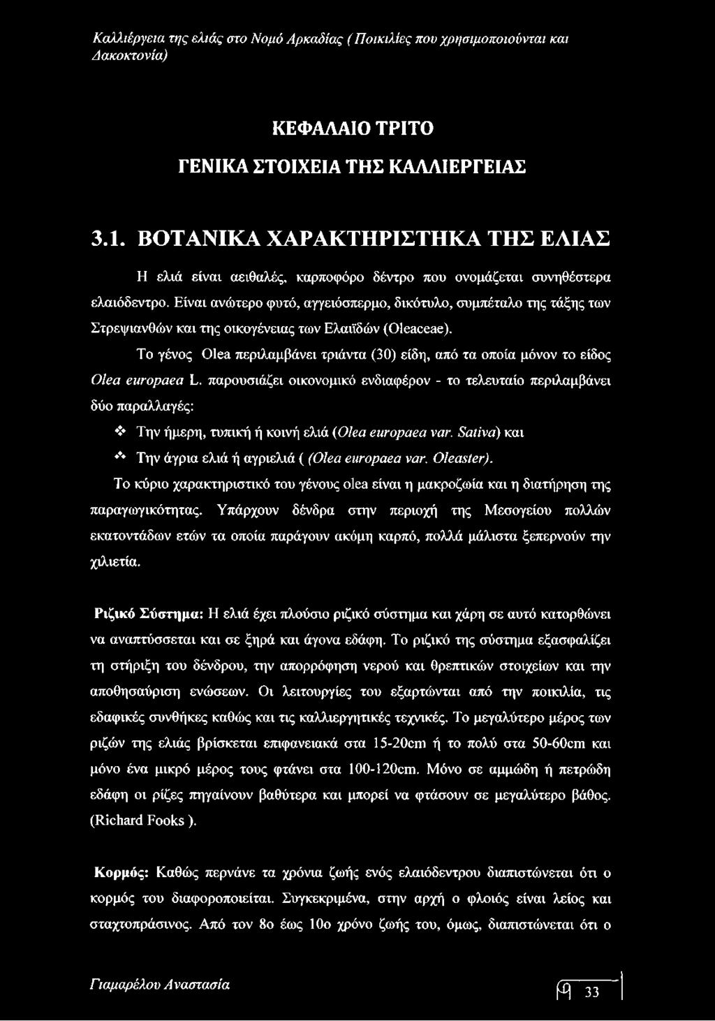 Το γένος Olea περιλαμβάνει τριάντα (30) είδη, από τα οποία μόνον το είδος Olea europaea L.