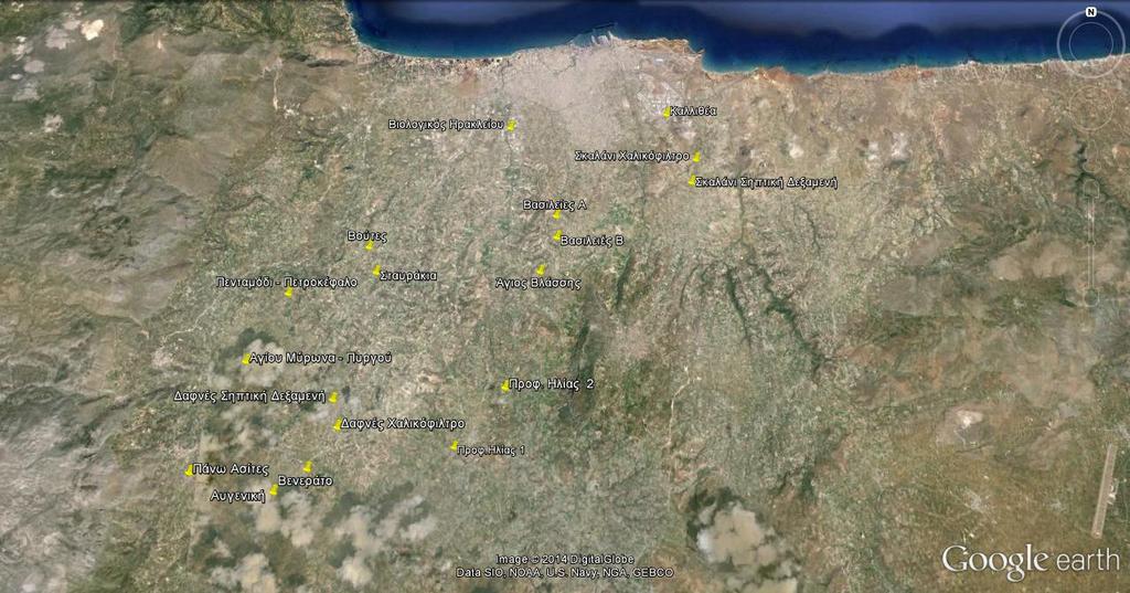 8 Καλλιθέα 40 μέτρα Δ του ομώνυμου οικισμού 9 Προφήτης Ηλίας 1200 μέτρα ΒΑ του ομώνυμου μικρή οικισμού 10 Προφήτης Ηλίας 1,5 χιλιόμετρα ΝΔ του μεγάλη ομώνυμου οικισμού 11 Βενεράτο-Αυγενική- 100 μέτρα