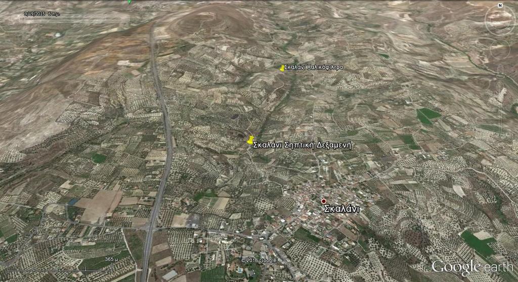 Εικόνα 8: Ε.Ε.Λ. Οικισμού Σκαλανίου Τα υφιστάμενα έργα επεξεργασίας των αστικών λυμάτων του δυτικού τμήματος του Σκαλανίου στη σηπτική δεξαμενή - αντλιοστάσιο στα βορειοδυτικά του οικισμού και την Ε.