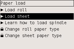 1. Στον µπροστινό πίνακα του εκτυπωτή, επιλέξτε το εικονίδιο και, στη συνέχεια, τις επιλογές Paper load [Φόρτωση χαρτιού] > Load sheet [Φόρτωση φύλλου].
