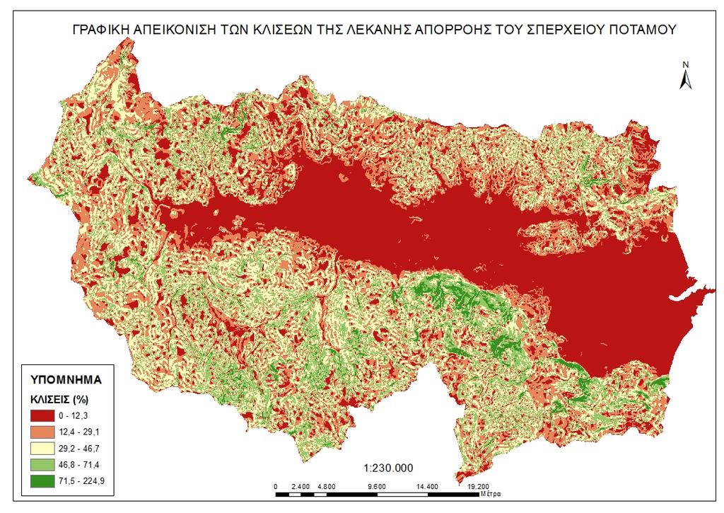 ΚΕΦΑΛΑΙΟ 4 ΕΦΑΡΜΟΓΗ ΤΩΝ ΜΟΝΤΕΛΩΝ Σχήµα 3-3: Γραφική απεικόνιση των κλίσεων της λεκάνης απορροής του Σπερχειού ποταµού (πηγή: Ιδία επεξεργασία) 3.2.